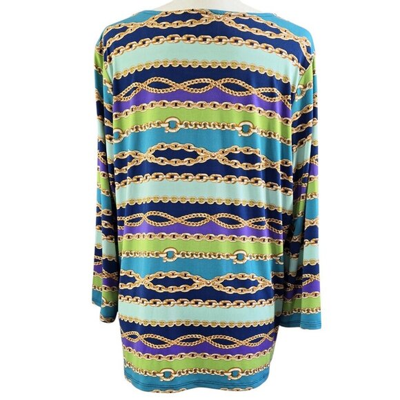 Bob Mackie Wearable Art Multicolor Chain Stripe Liquid Knit Top Colorful Unique - Picture 2 of 8